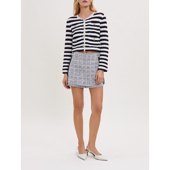 Maje Striped Crochet-Effect Cardigan Navy Ecru - Picture 2 of 16